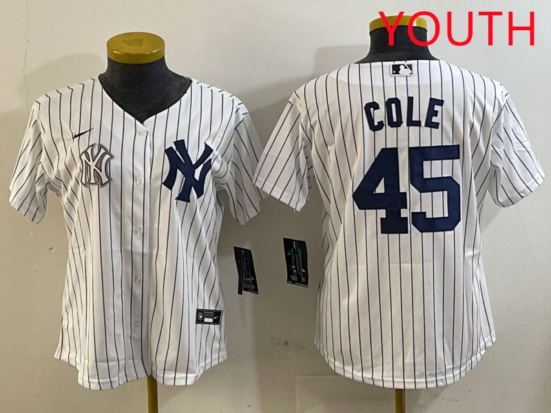 Youth New York Yankees #45 Cole White Stripe Game 2025 Nike MLB Jersey style 9->youth mlb jersey->Youth Jersey